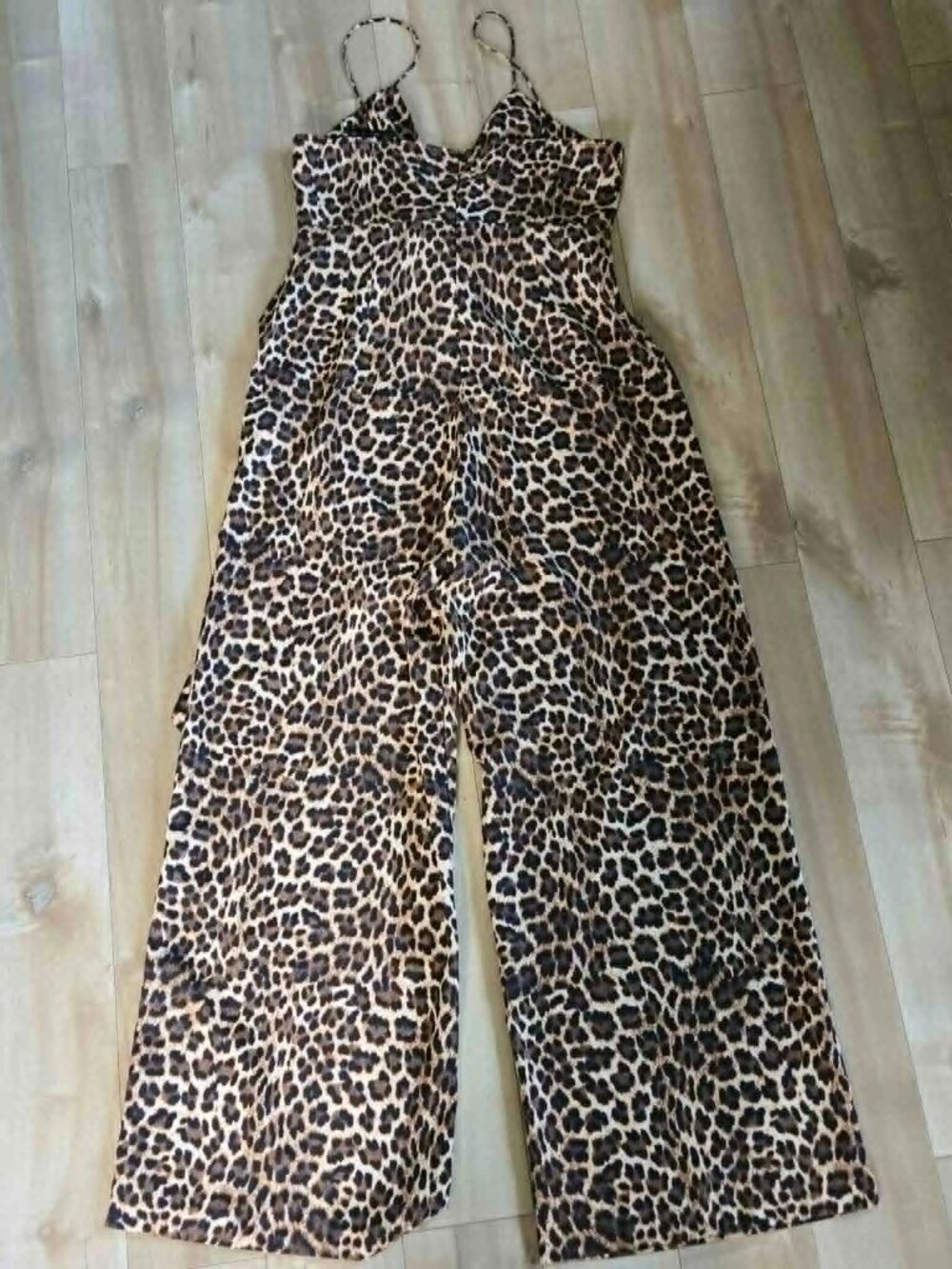 ZARA Leopard Print Satin Wide Leg Jumpsuit Size Medium Animal Print Cami Romper - Picture 9 of 13